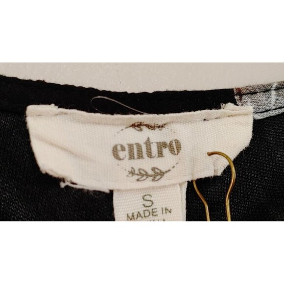 Entro Boho Tunic Top Womens Small Black Floral Bell Sleeve V Neck - Picture 2 of 3